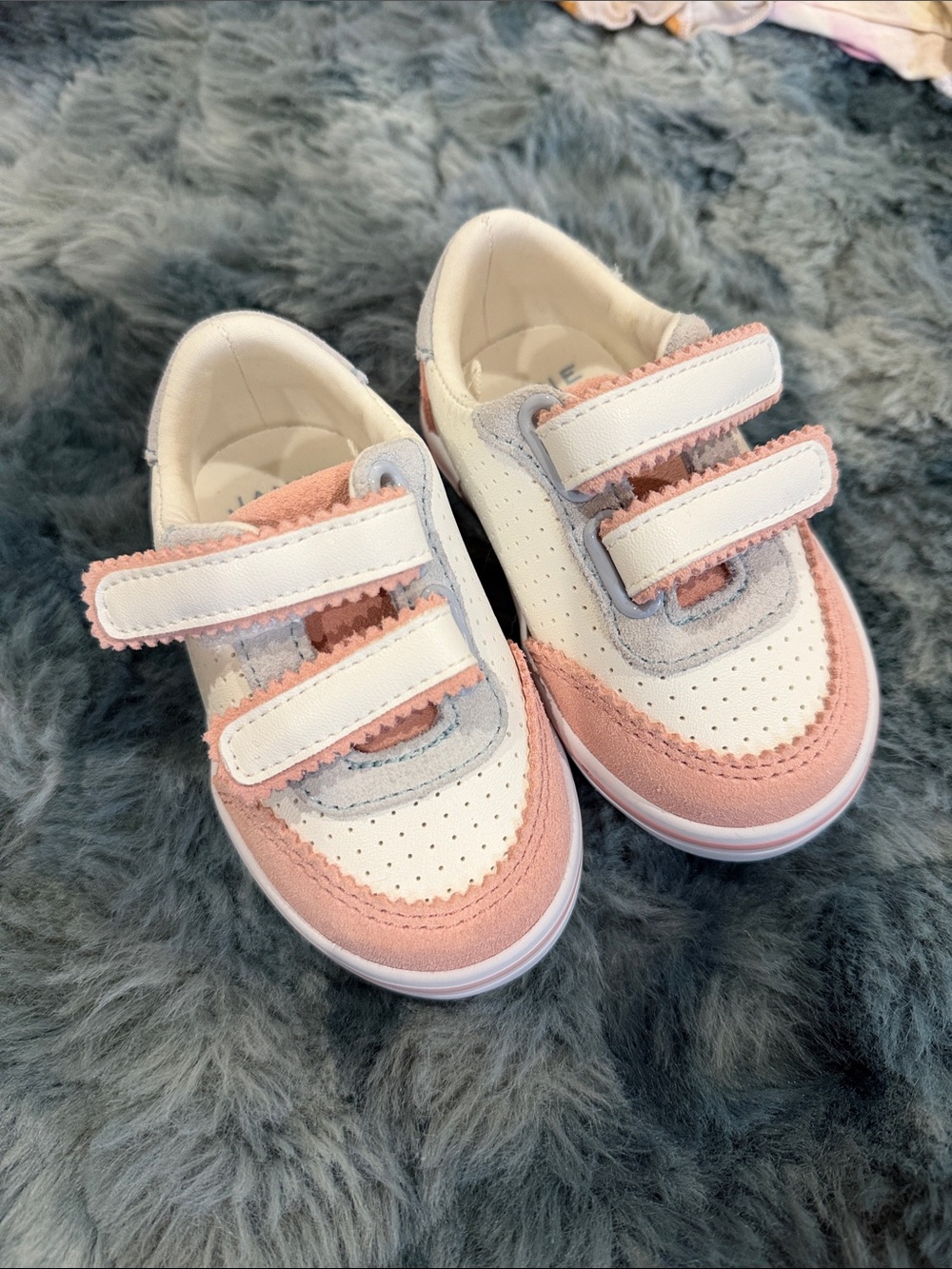 Janie and Jack White and Pink Girls Velcro Sneakers